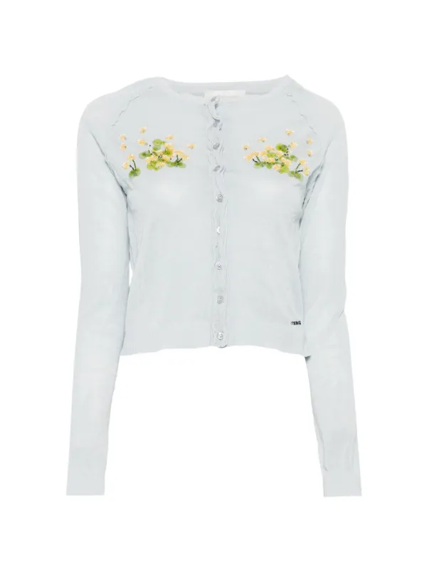 SHUSHU/TONG Beaded Floral Knit Cardigan | Blue | FARFETCH