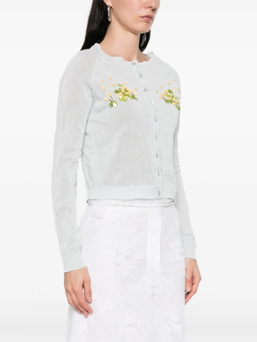  Shushu/tong Beaded Floral Knit Cardigan - Blue 