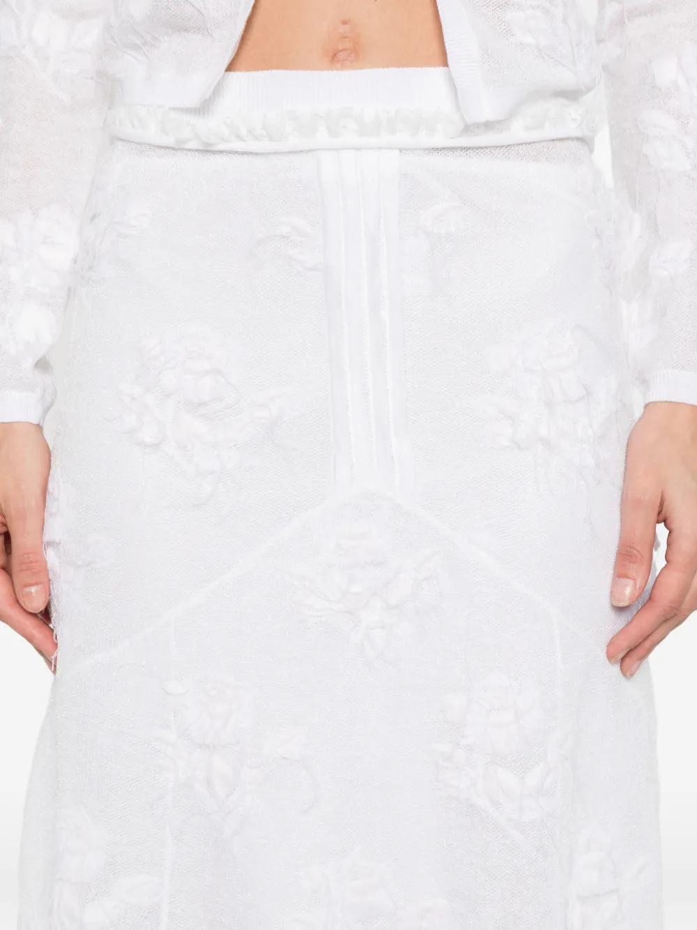 SHUSHU/TONG Threadwork Knit Skirt in White, view 5