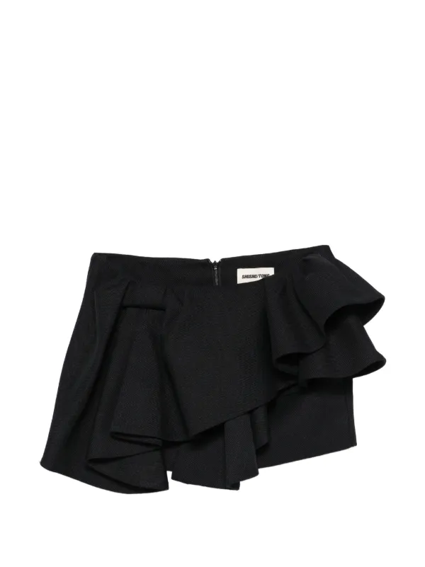Shushu/Tong Asymmetrical Bow Ruffled Mini Skirt in Blue