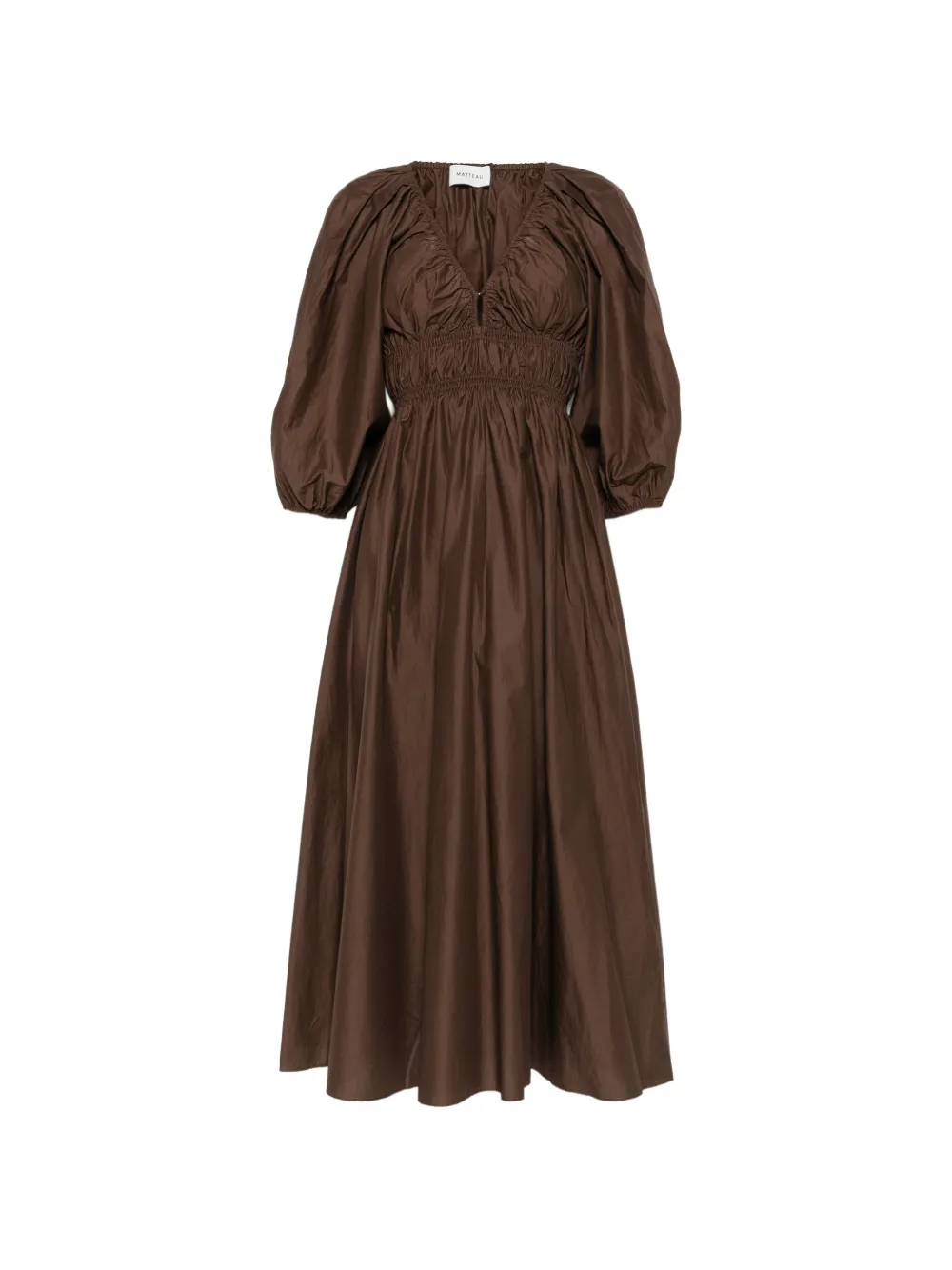 Matteau shirred plunge-neck dress - Braun