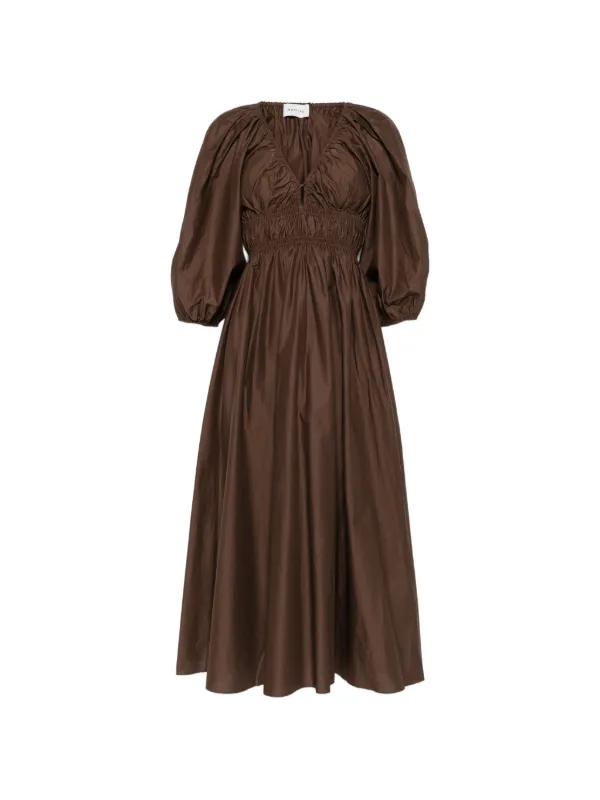 matteau dress brown Matteau Shirred Plunge Dress