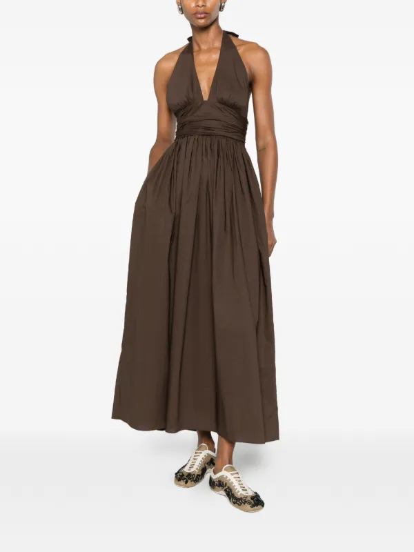 Matteau - Cotton Keyhole Midi Halter Dress - Brown - 1 - Moda Operandi