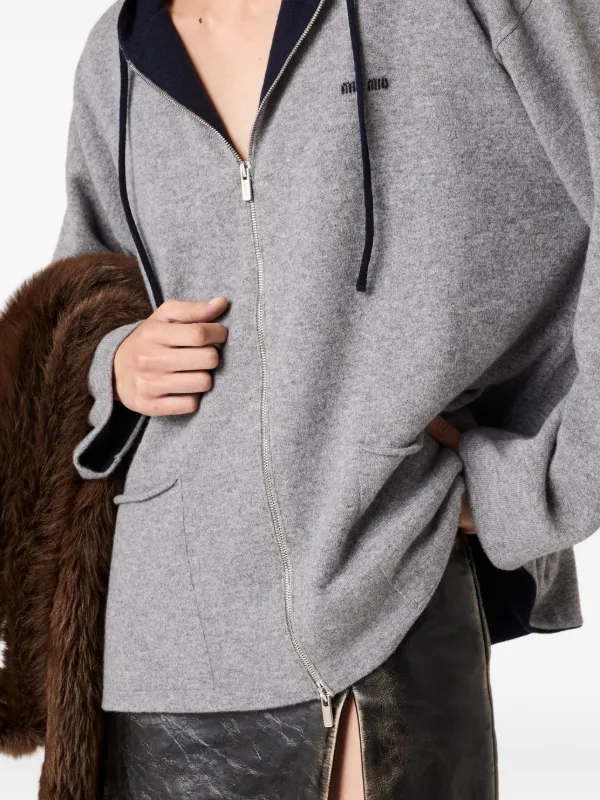 Miu Miu Cashmere Cardigan Hoodie | Grey | FARFETCH