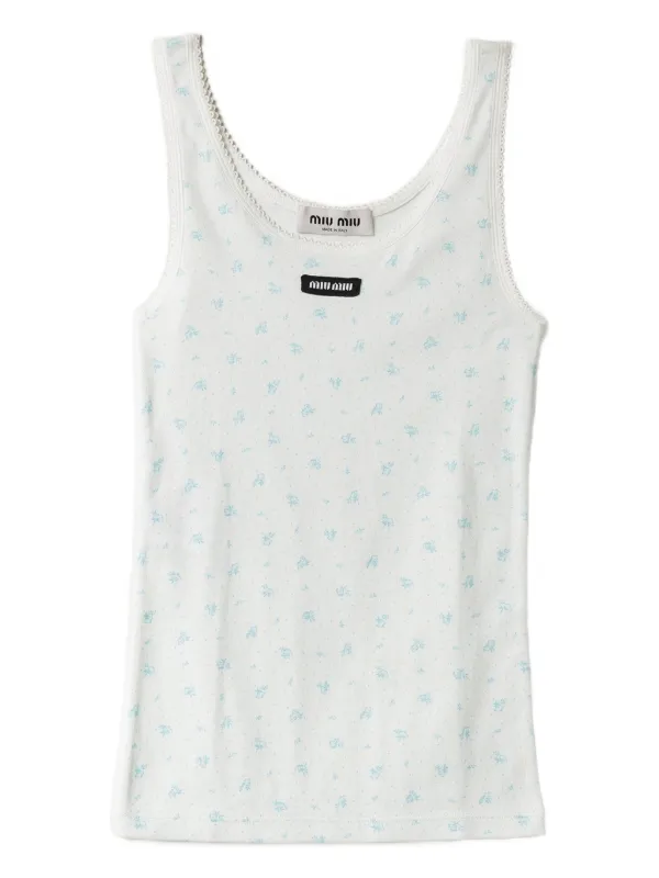 Miu Miu floral-print Tank Top | White | FARFETCH