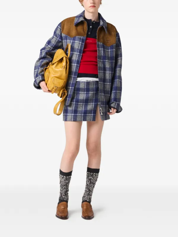 Miu Miu Checked Miniskirt | Blue | FARFETCH