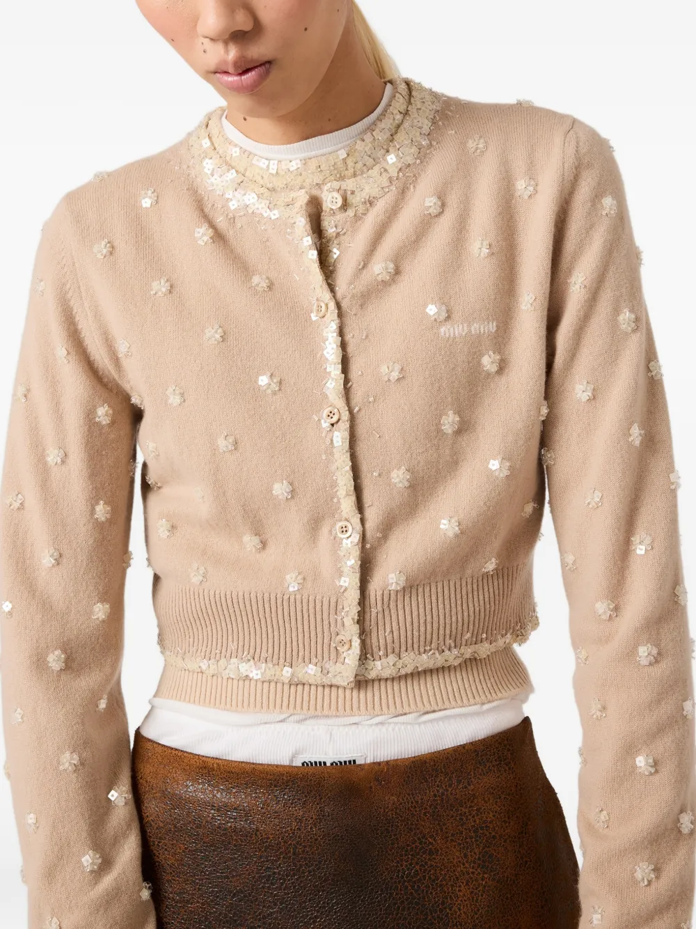 Miu Vest met borduurwerk en ronde hals Beige