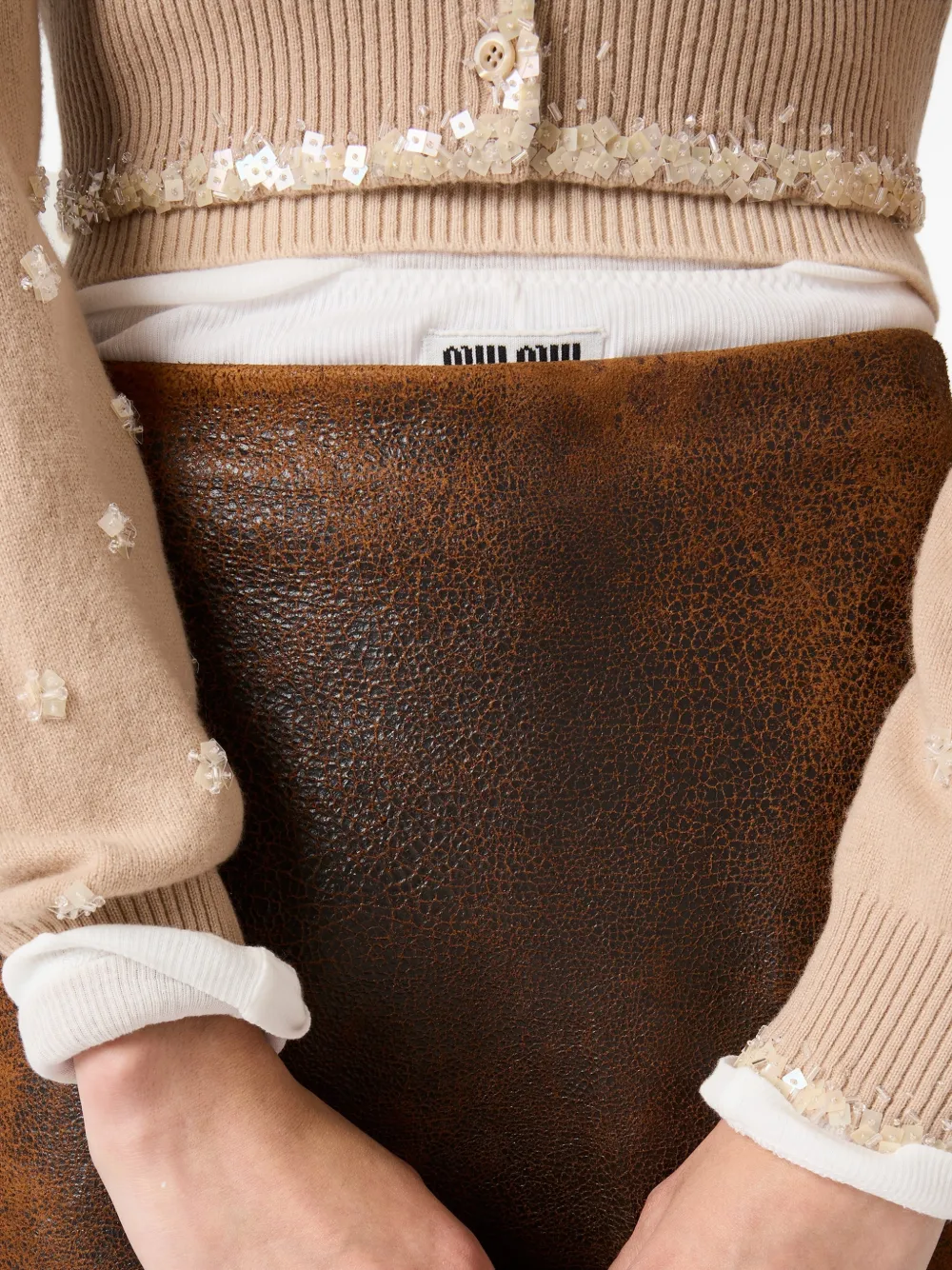 Miu Vest met borduurwerk en ronde hals Beige