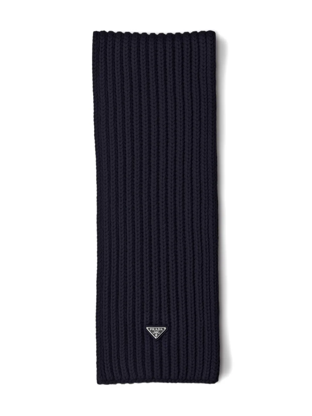 Prada Enamelled Triangle Rib Knit Scarf In Black