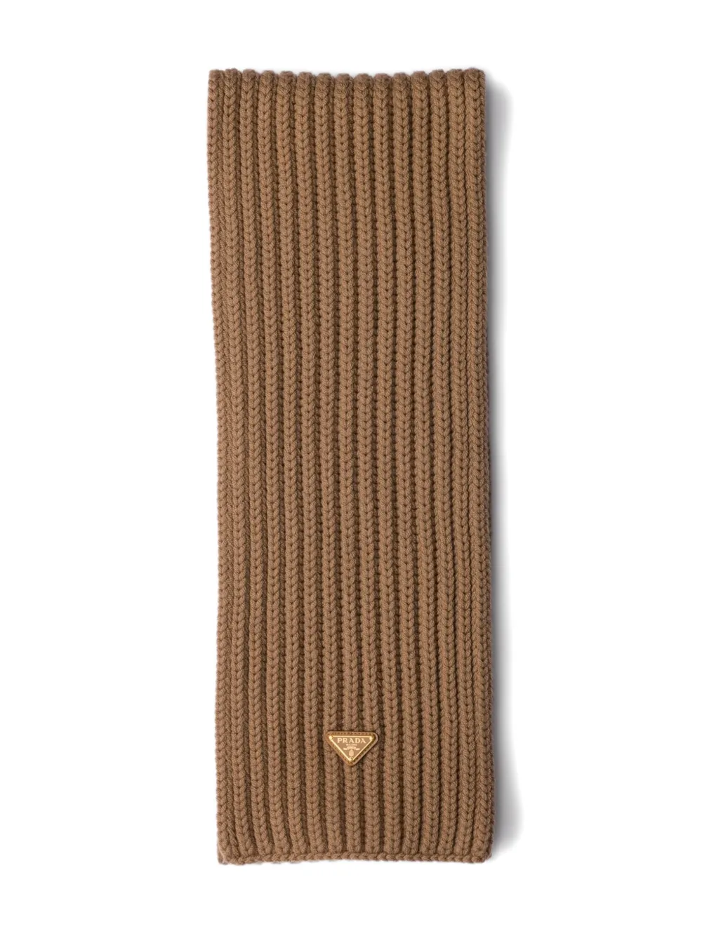 Prada Enameled Triangle Knit Scarf In Brown
