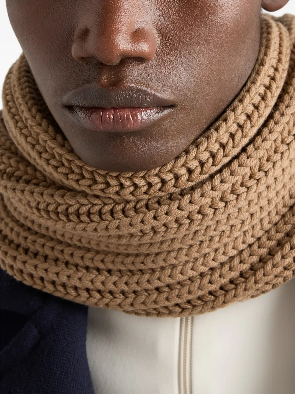 Prada Enameled Triangle Knit Scarf | Brown | FARFETCH