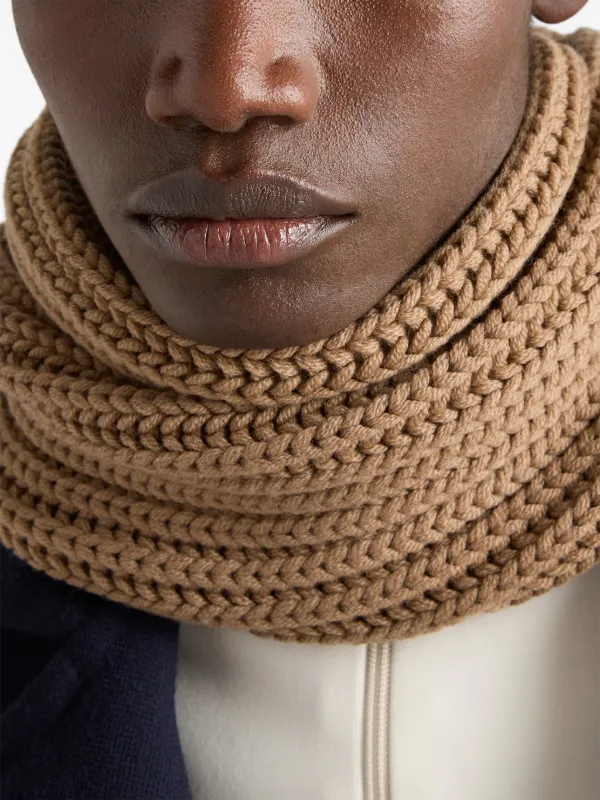 Prada Enameled Triangle Knit Scarf | Brown | FARFETCH