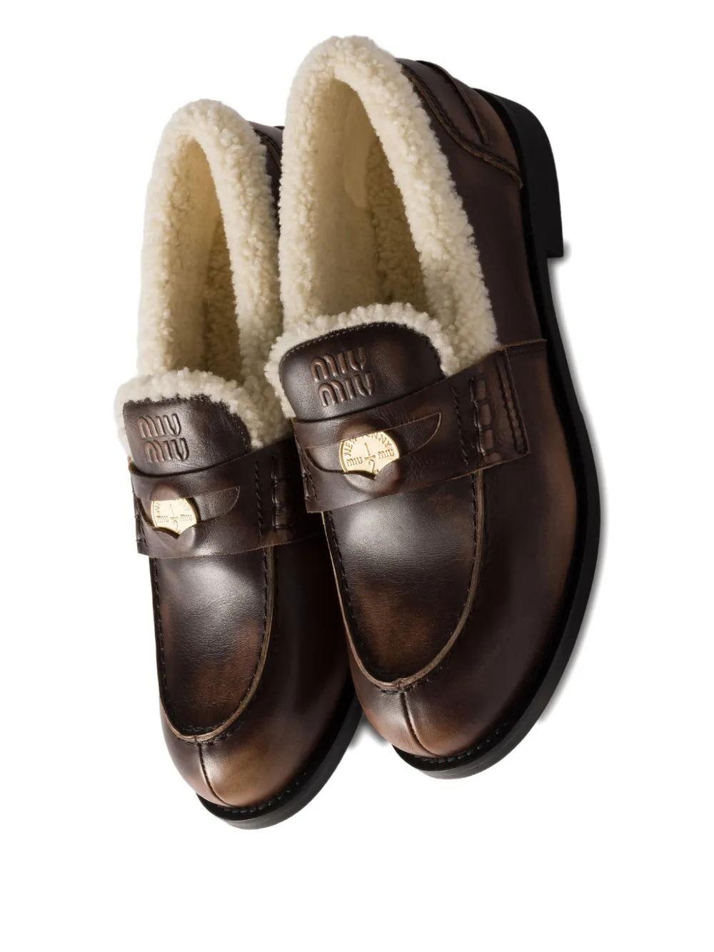 Miu saddle-strap leather loafers Bruin