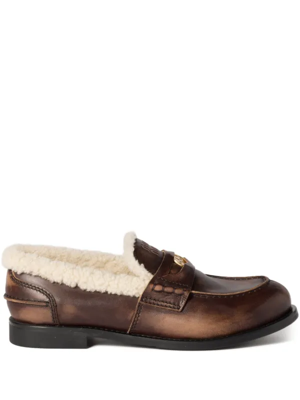 Miu Miu Saddle-strap Leather Loafers in Brown