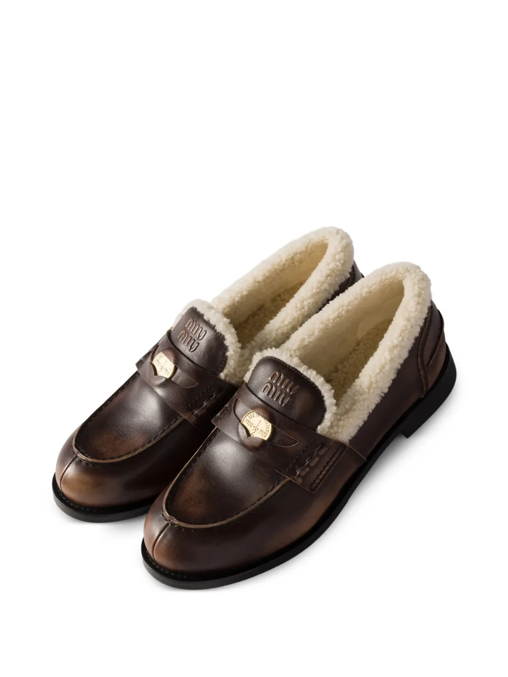 Miu Leren loafers met bandje Bruin