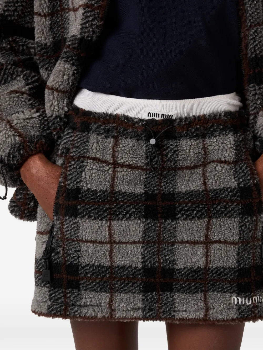 Miu Miu Checked-pattern Toggle Mini Skirt In Gray