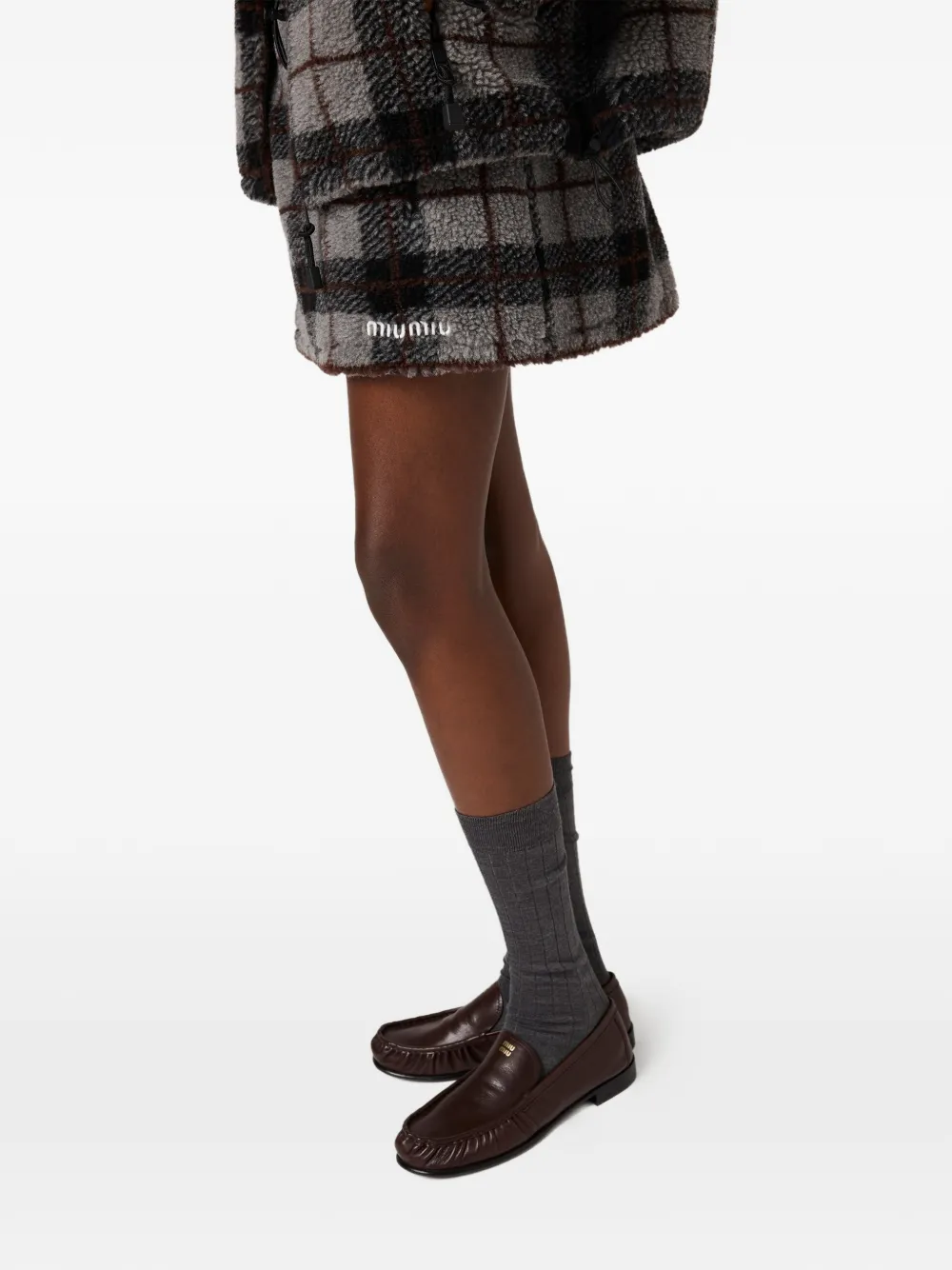Miu Miu Checked-pattern Toggle Mini Skirt In Gray