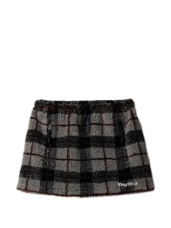 Miu Miu チェック トグル ミニスカート | グレー | FARFETCH JP