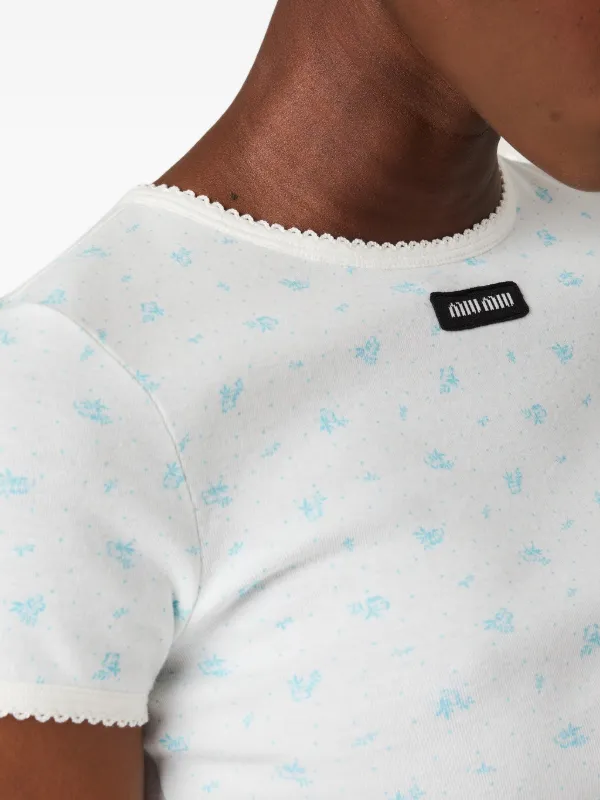 Miu Miu Ribbed Jersey T-shirt | White | FARFETCH
