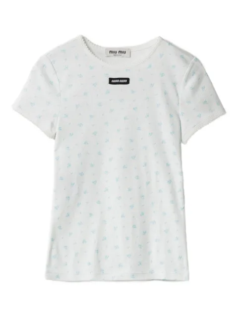Miu Miu floral-pattern logo-patch T-shirt