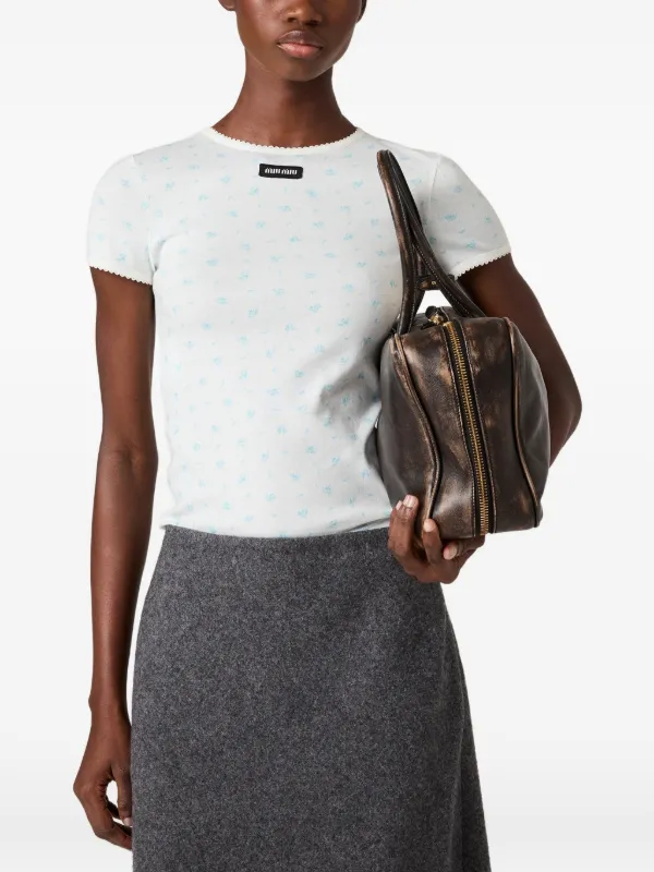 Miu Miu Ribbed Jersey T-shirt | White | FARFETCH JO