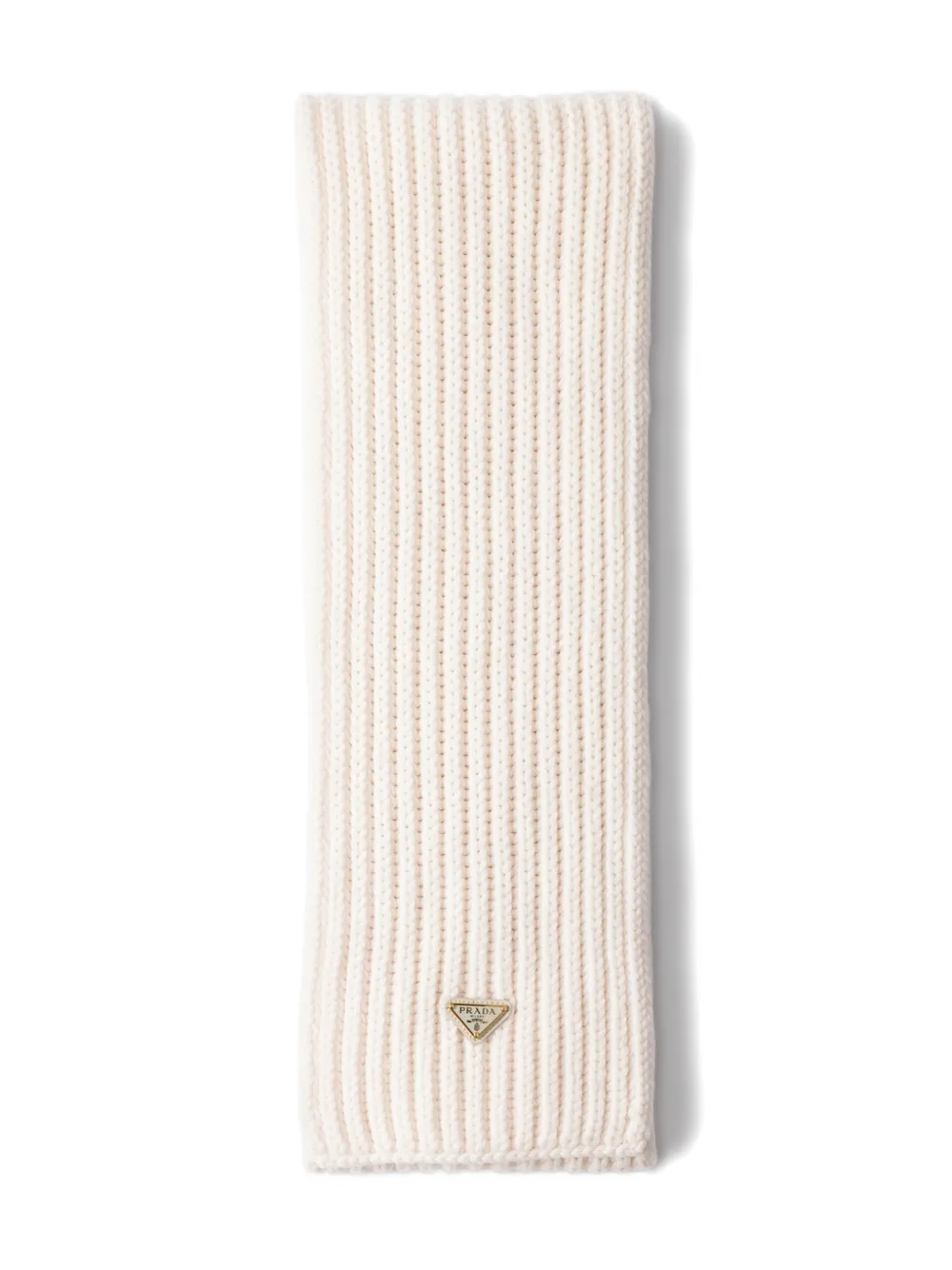 Prada Enameled Triangle Rib Knit Scarf In Neutral