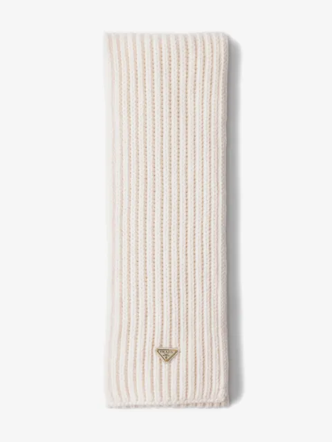 Prada enameled triangle-logo rib knit scarf