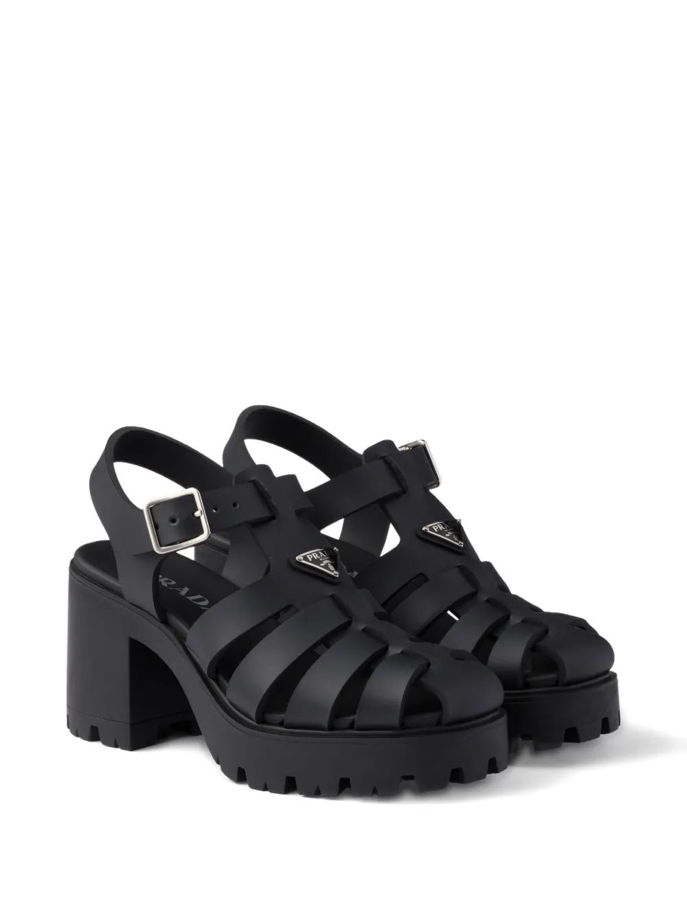 Prada 90mm Metal Buckle Platform Sandals In Black