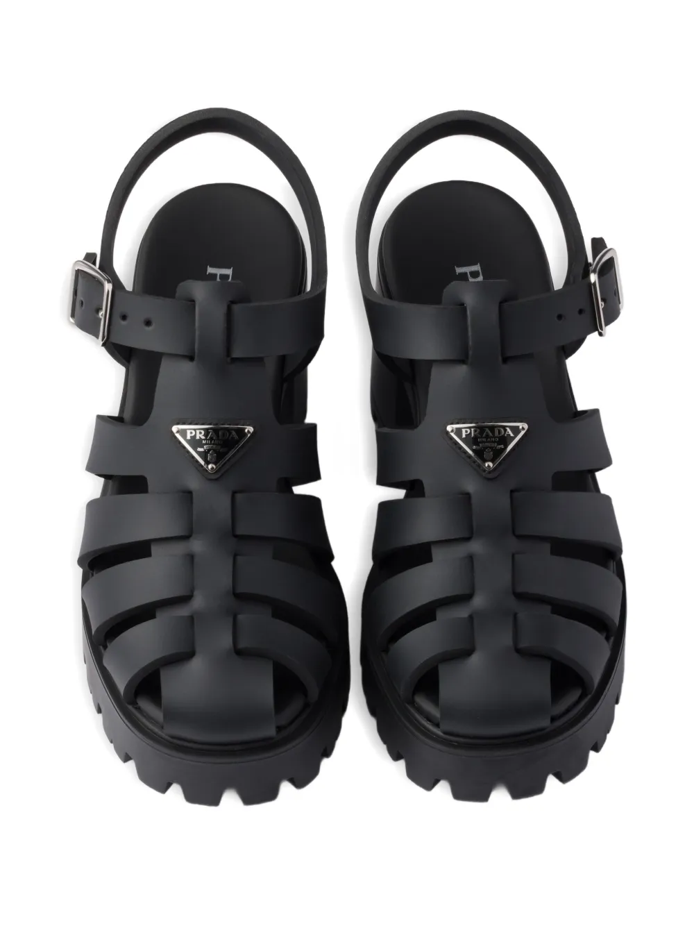 Prada 90mm Metal Buckle Platform Sandals In Black