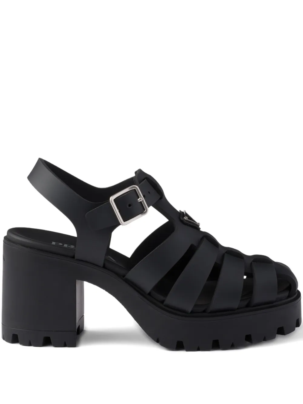 Prada 90mm Metal Buckle Platform Sandals In Black