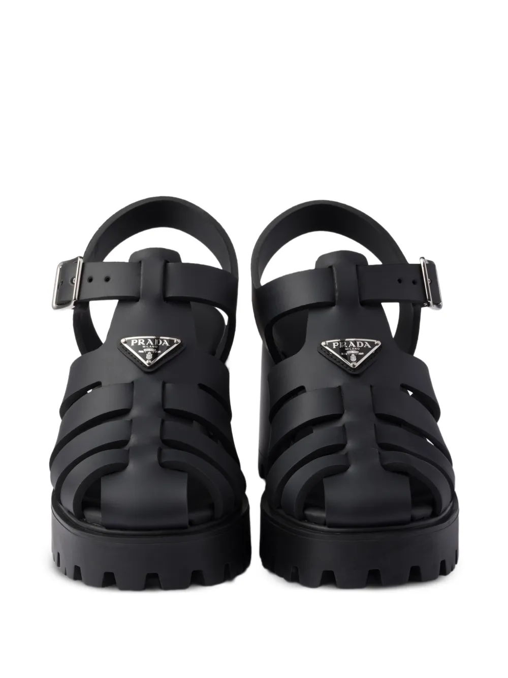Prada 90mm Metal Buckle Platform Sandals In Black