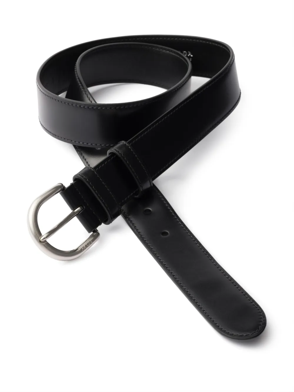 Prada Leren riem met gegraveerde metalen gesp - Zwart