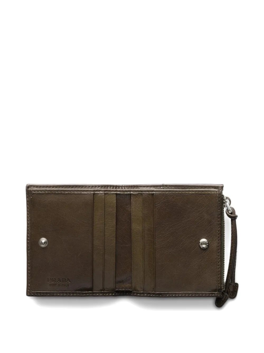  Prada Triangle Logo Zip Leather Wallet - Brown 