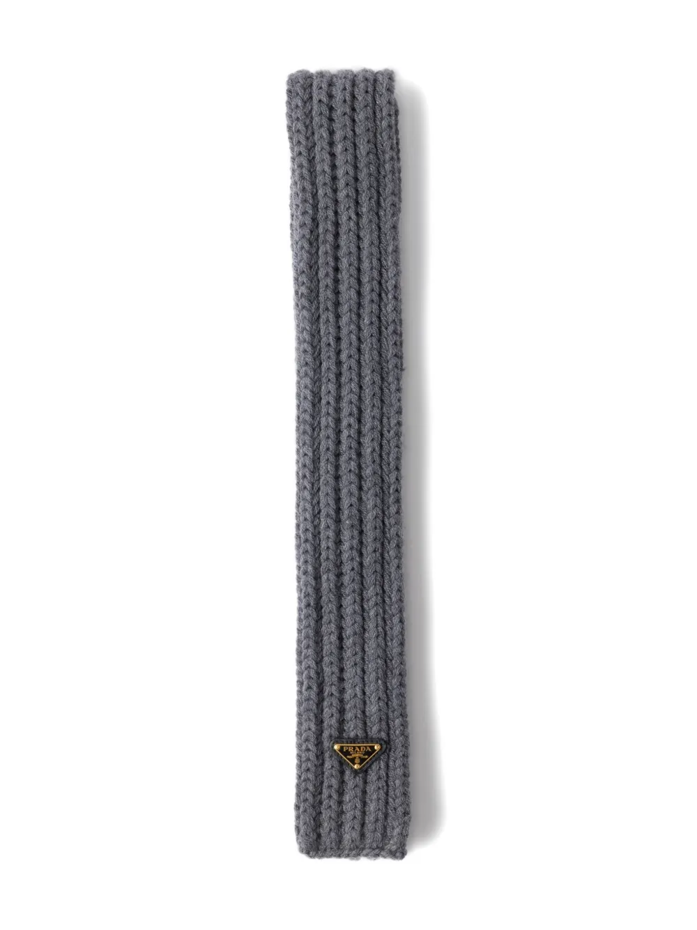 Prada Enamelled Triangle Rib Knit Scarf In Gray