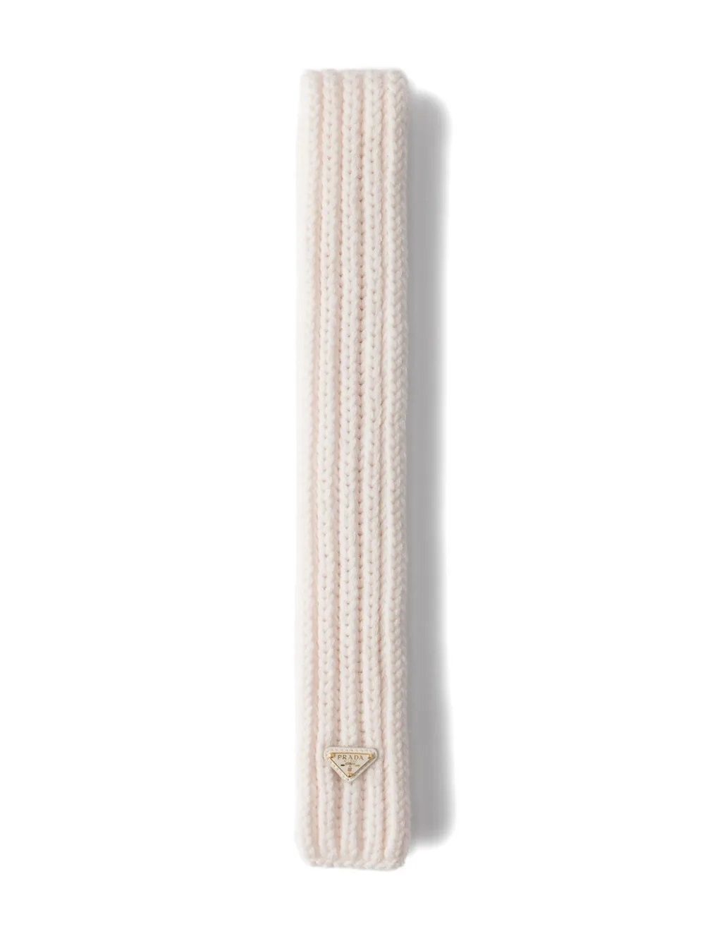 Prada Enameled-triangle Rib-knit Scarf In Neutral