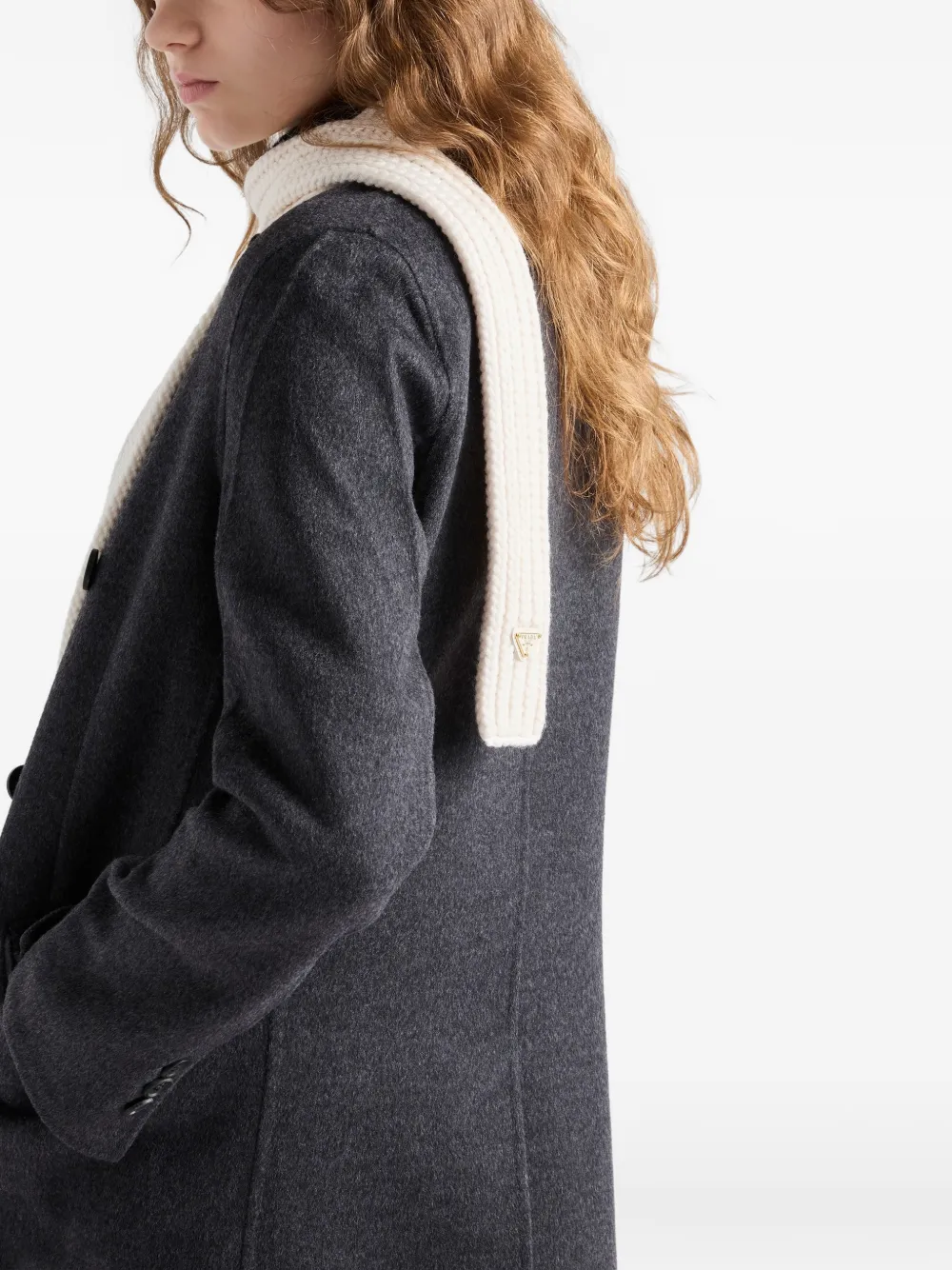 Prada Enameled-triangle Rib-knit Scarf In Neutral