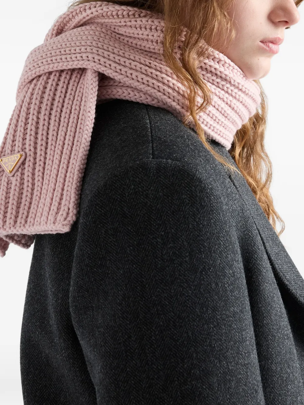Prada Enameled Triangle Rib Knit Scarf In Pink
