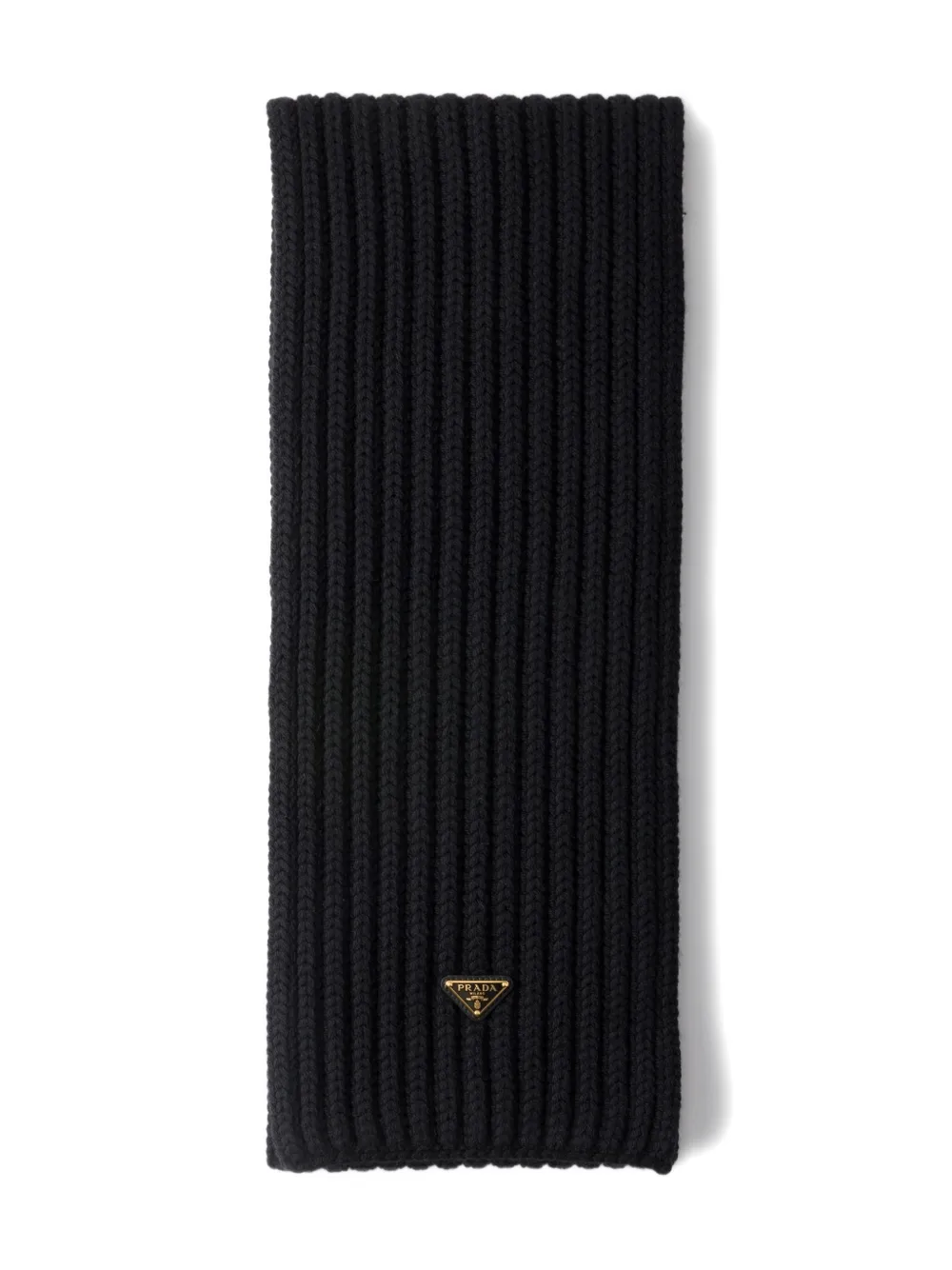 Prada Enameled Triangle Knit Scarf In Black