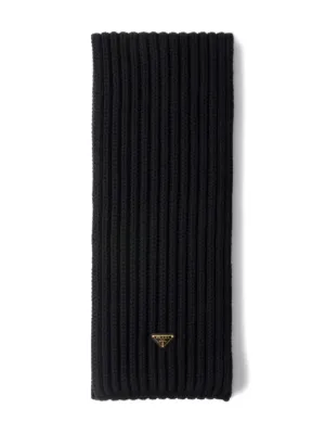 Prada エナメルトライアングル リブニット スカーフ | ブルー