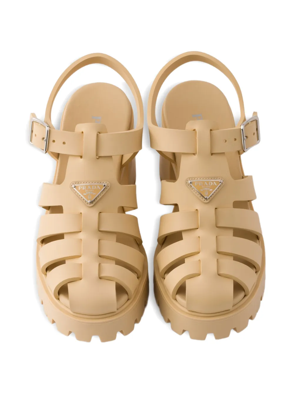 Prada Metal Buckle Platform Sandals In Neutral