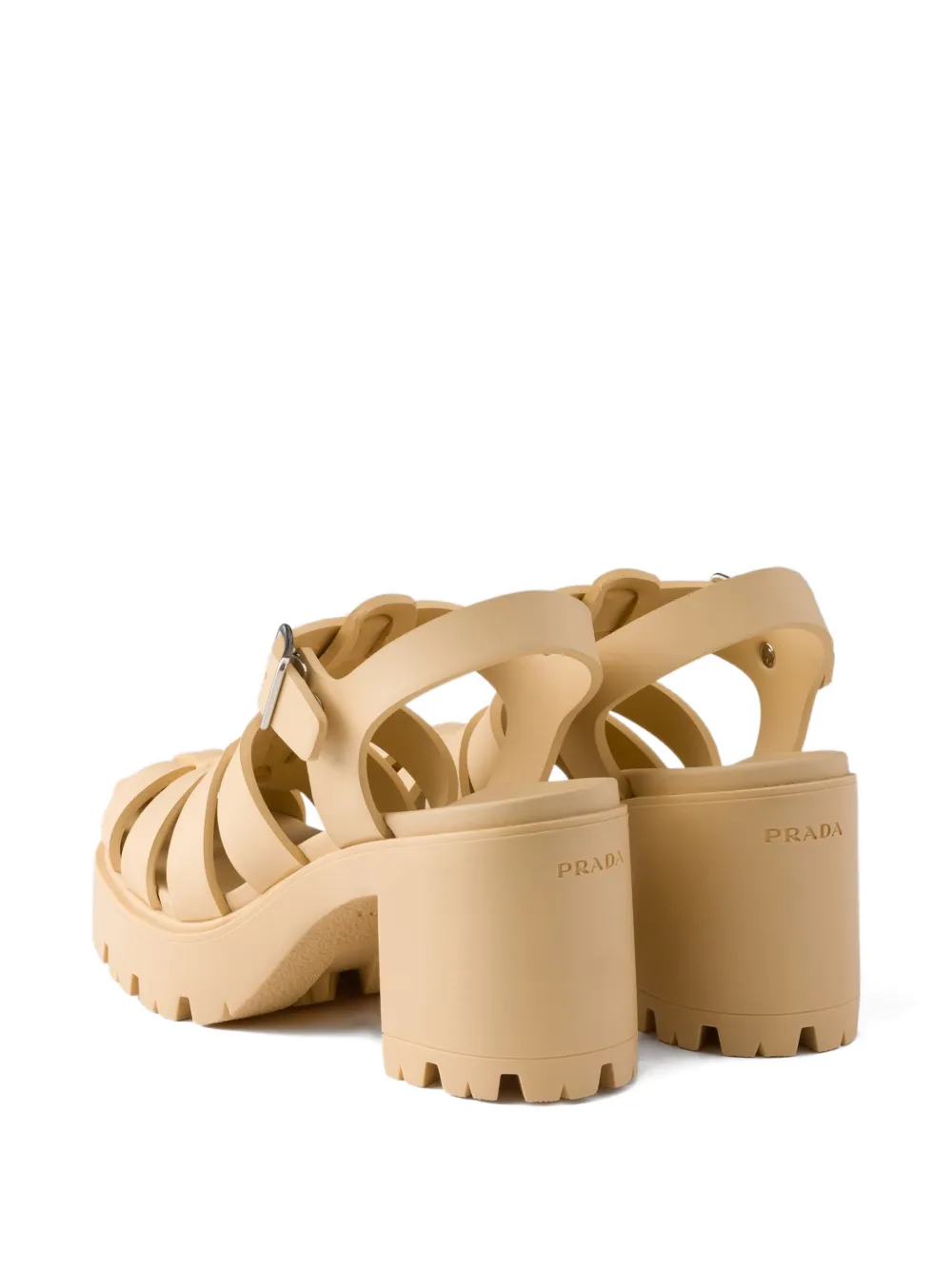 Prada Metal Buckle Platform Sandals In Neutral