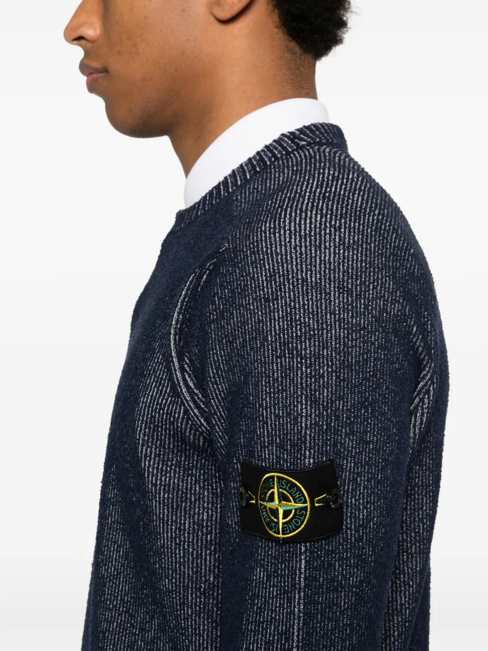 Stone Island Trui met logopatch en textuur Blauw