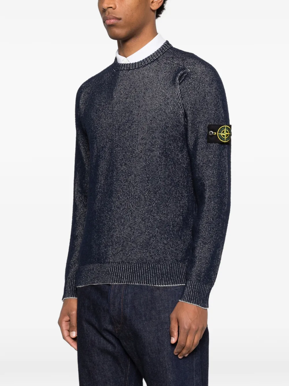 Stone Island Trui met logopatch en textuur Blauw