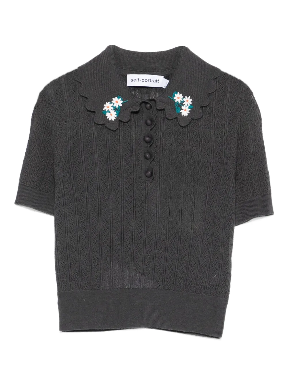 Self-Portrait floral-appliqué polo shirt - Grigio