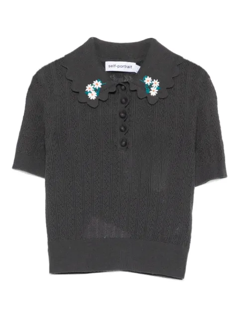 Self-Portrait floral-appliqué polo shirt