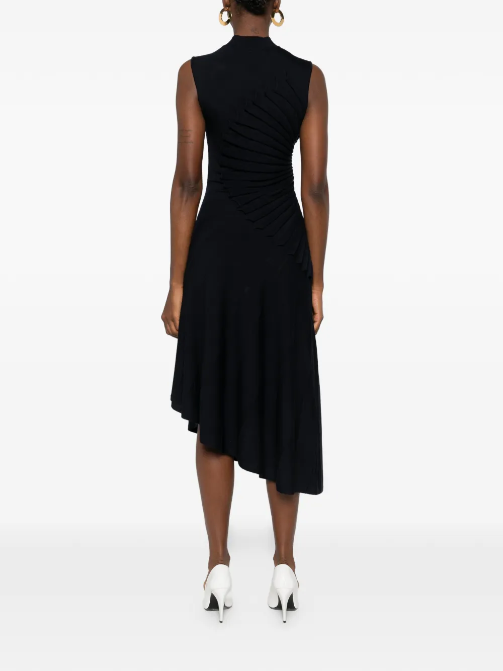 Pleated Mock-Neck Dress