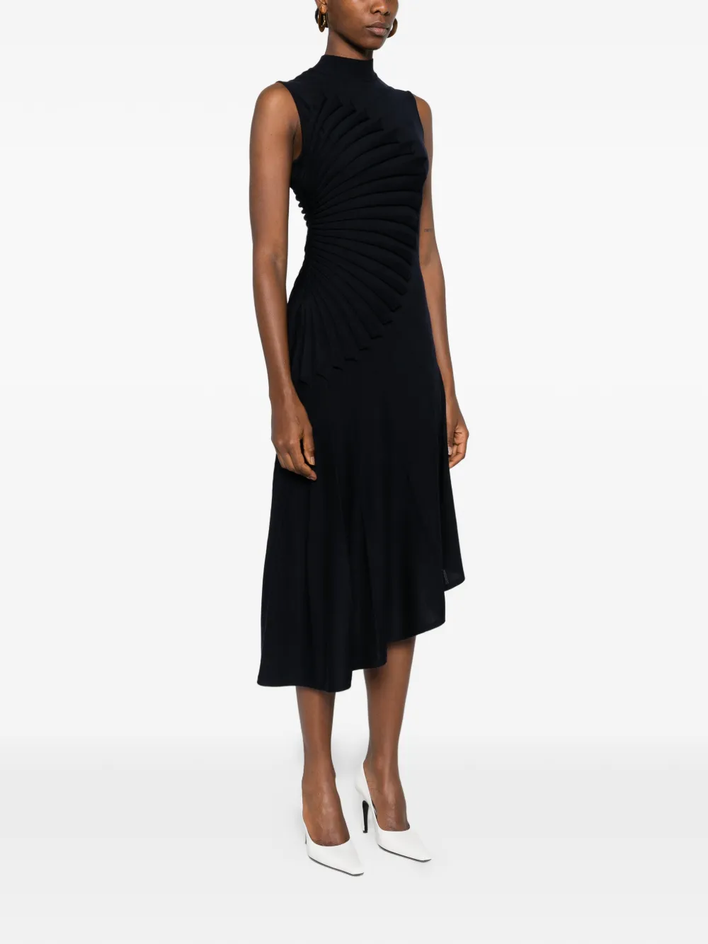 Pleated Mock-Neck Dress