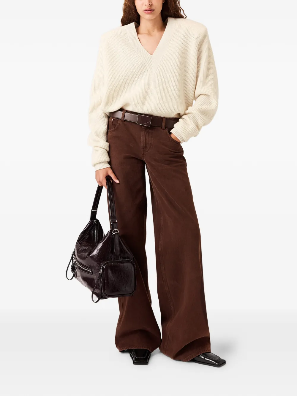 Stella McCartney Geribbelde trui met V-hals Beige