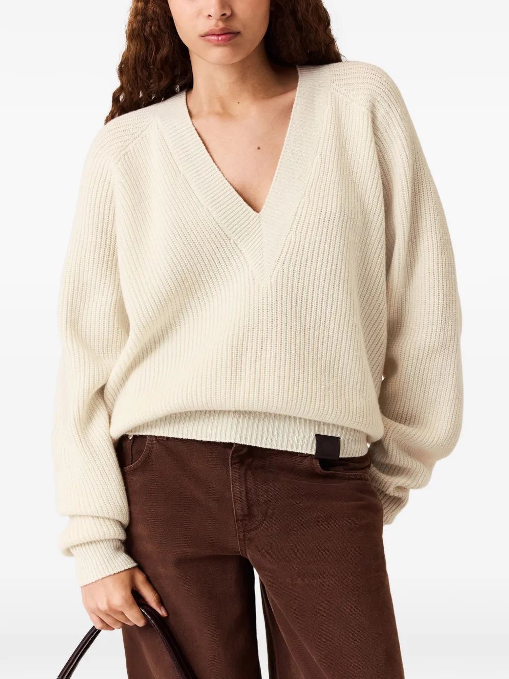 Stella McCartney Geribbelde trui met V-hals Beige