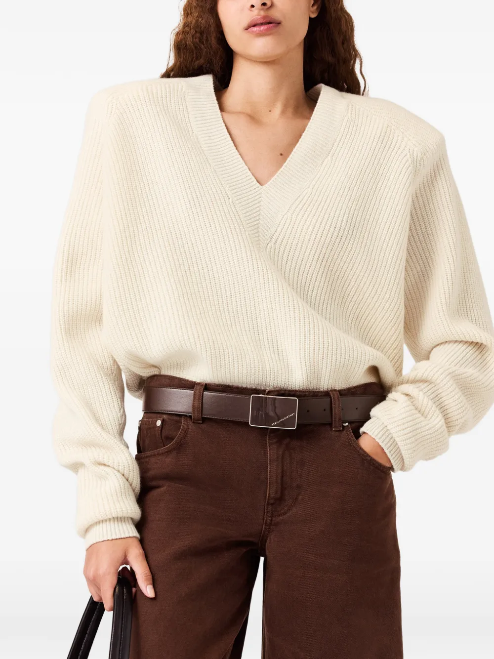 Stella McCartney Geribbelde trui met V-hals Beige